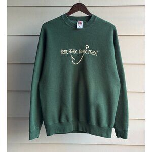 VTG FOTL Fishing Embroidered Sweatshirt Mens XL Green Heavy Cotton
